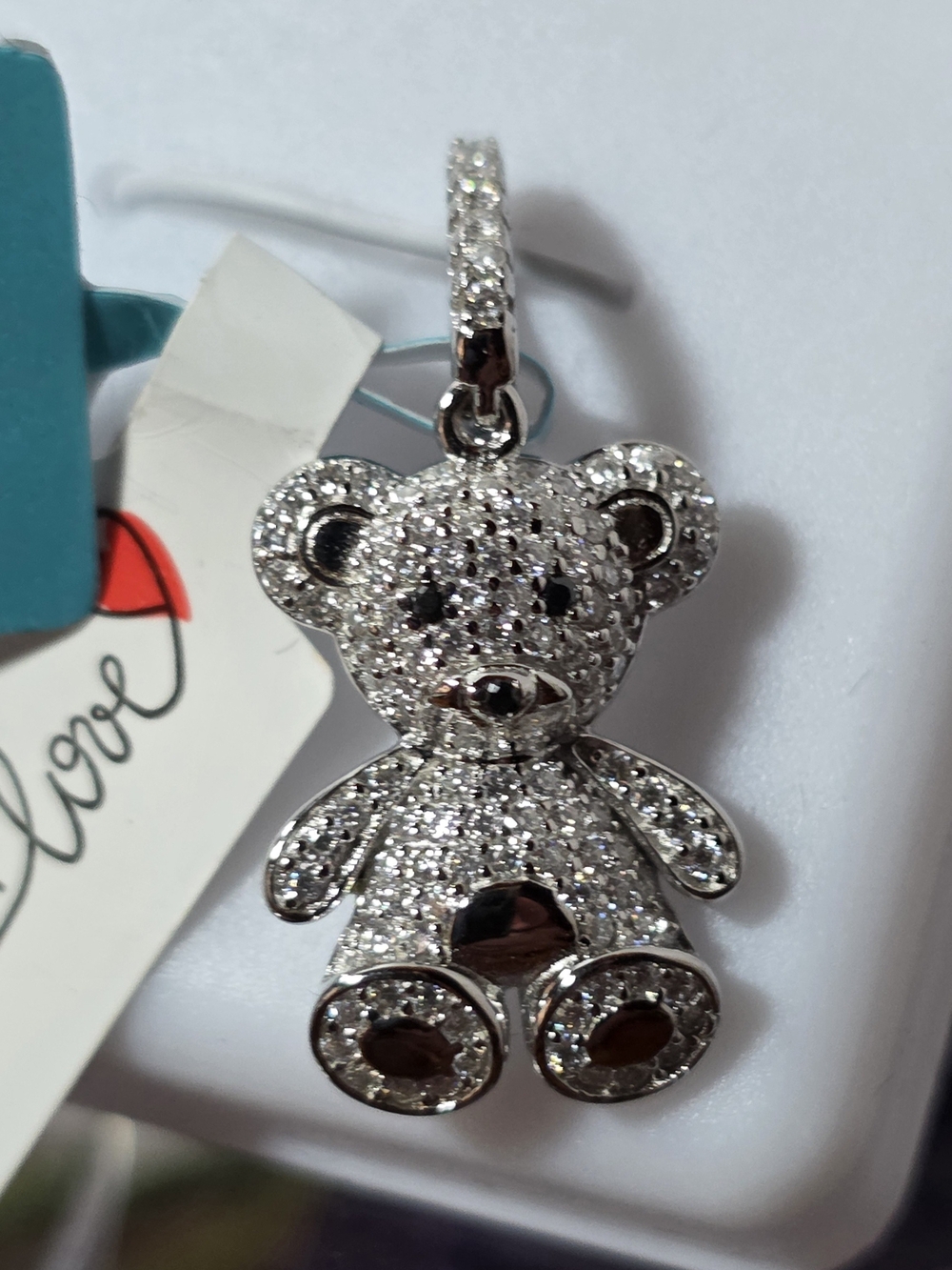 Sparkling 925 Sterling Silver Teddy Bear Pendant, With Moissanite Diamonds